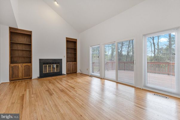 Empty room, Fireplace, Interior, Recessed Lighting, Wood Texture Flooring