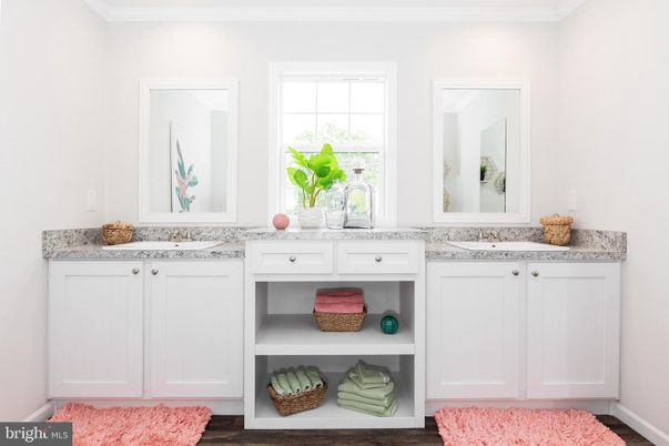 Bathroom, Dual Sink Vanities, Interior, Wood Texture Flooring