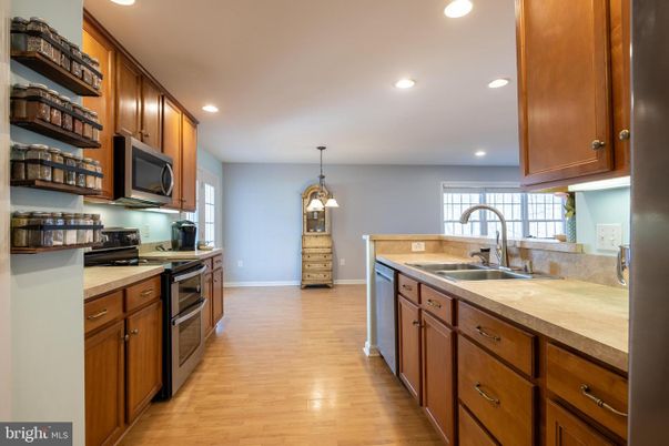 Interior, Kitchen, Pendant Lights, Recessed Lighting, Wood Texture Flooring