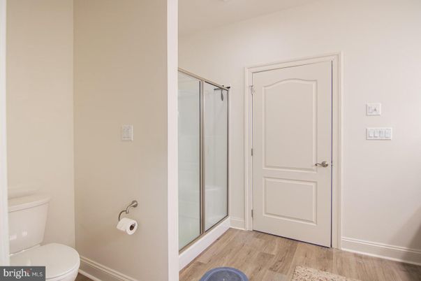 Bathroom, Glass Shower, Interior, Wood Texture Flooring