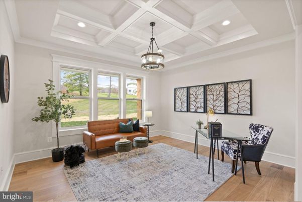 Home Office, Interior, Pendant Lights, Recessed Lighting, Wood Texture Flooring