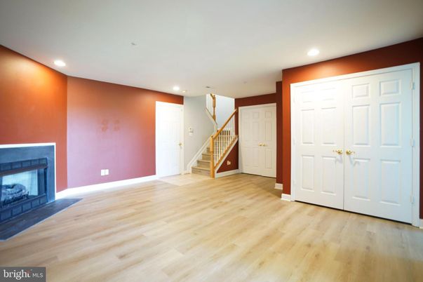 Empty room, Fireplace, Interior, Recessed Lighting, Wood Texture Flooring