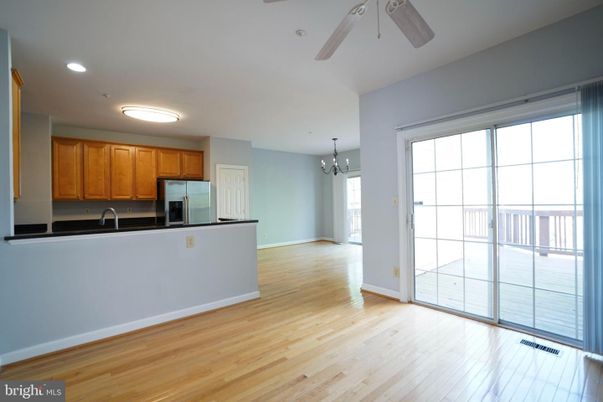 Chandelier, Empty room, Interior, Kitchen, Recessed Lighting, Wood Texture Flooring