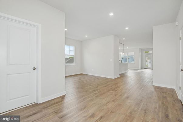Empty room, Interior, Pendant Lights, Recessed Lighting, Wood Texture Flooring