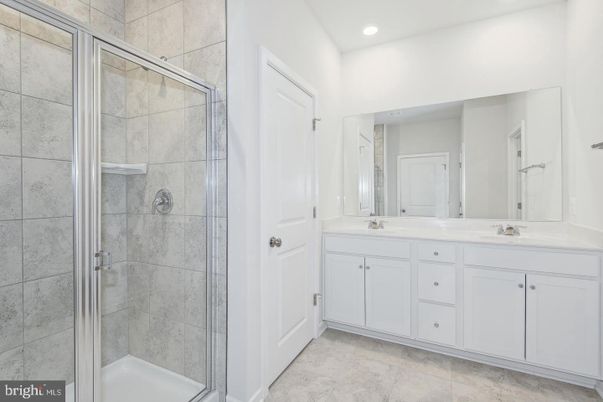 Bathroom, Dual Sink Vanities, Glass Shower, Interior, Recessed Lighting