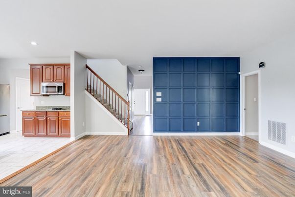 Empty room, Interior, Kitchen, Recessed Lighting, Wood Texture Flooring