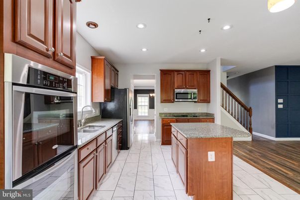 Interior, Kitchen, Marble, Recessed Lighting, Wood Texture Flooring