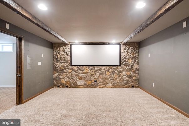 Empty room, Interior, Projection Screen, Recessed Lighting, Stone Walls