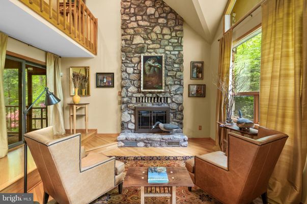 Fireplace, Interior, Living room, Stone Walls, Wood Texture Flooring