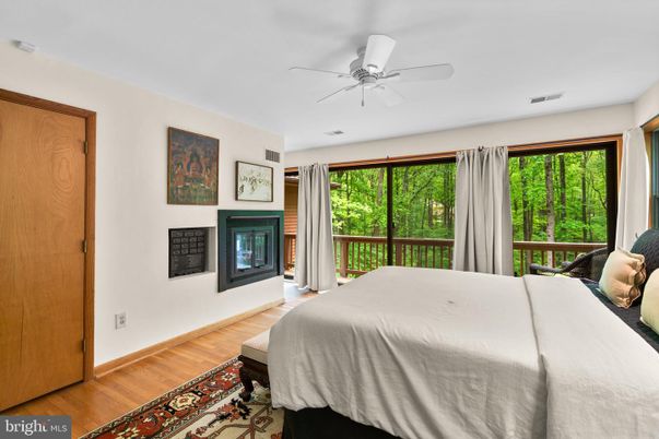 Bedroom, Fireplace, Interior, Wood Texture Flooring