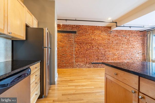 Interior, Kitchen, Recessed Lighting, Stone Walls, Wood Texture Flooring