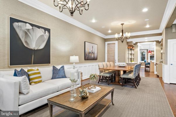 Chandelier, Dining room, Interior, Living room, Recessed Lighting, Wood Texture Flooring