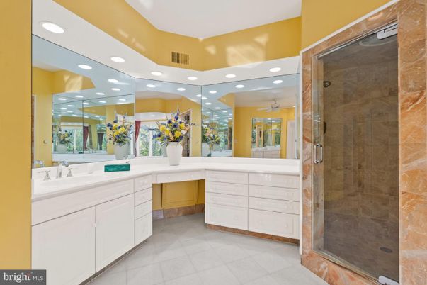 Bathroom, Dual Sink Vanities, Glass Shower, Interior, Recessed Lighting