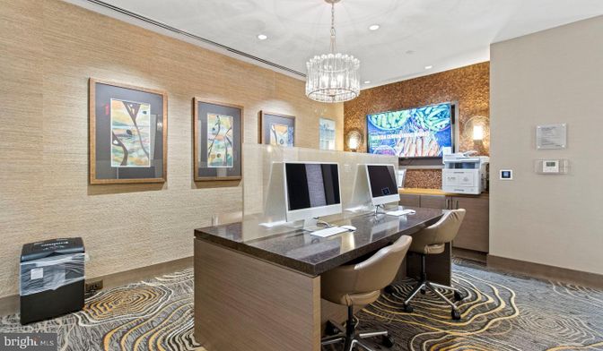 Chandelier, Home Office, Interior, Recessed Lighting