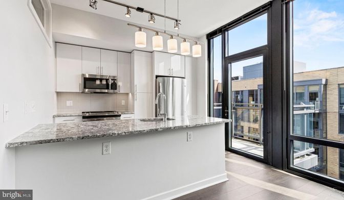 Interior, Kitchen, Pendant Lights, Stainless Steel Appliances, Wood Texture Flooring