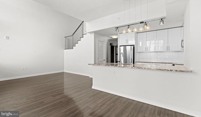 Interior, Kitchen, Pendant Lights, Stainless Steel Appliances, Wood Texture Flooring