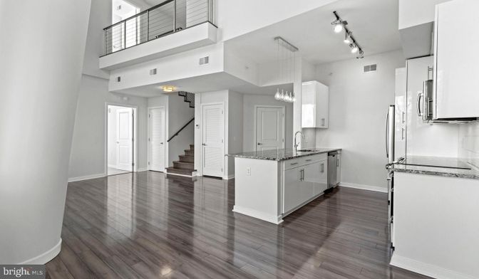 Interior, Kitchen, Pendant Lights, Wood Texture Flooring