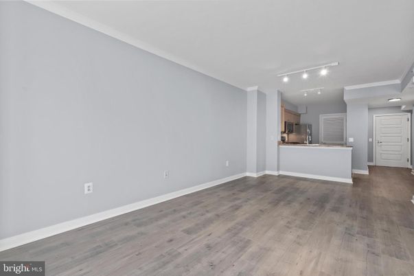 Empty room, Interior, Kitchen, Recessed Lighting, Wood Texture Flooring