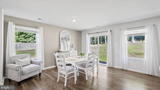 Dining room, Interior, Recessed Lighting, Wood Texture Flooring