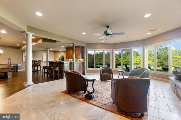 Billiard Table, Game Room, Interior, Living room, Pendant Lights, Recessed Lighting, Wood Texture Flooring