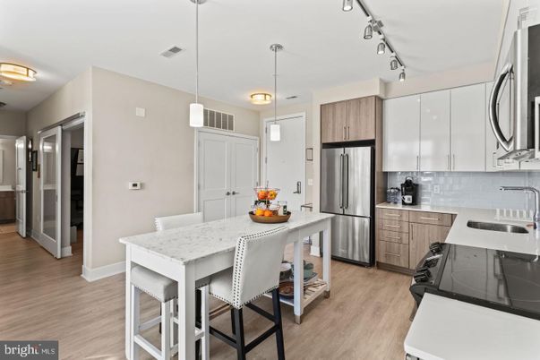 Interior, Kitchen, Pendant Lights, Stainless Steel Appliances, Wood Texture Flooring