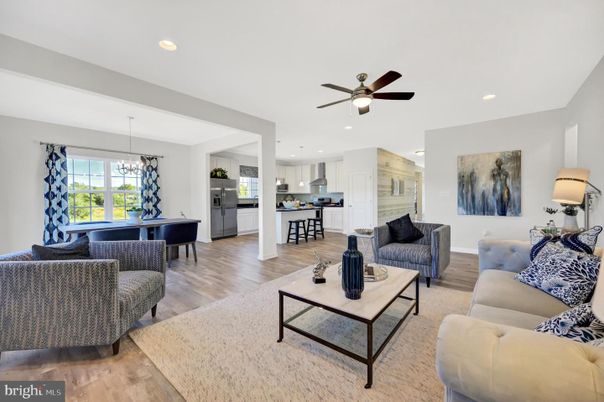 Dining room, Interior, Kitchen, Living room, Pendant Lights, Recessed Lighting, Wood Texture Flooring