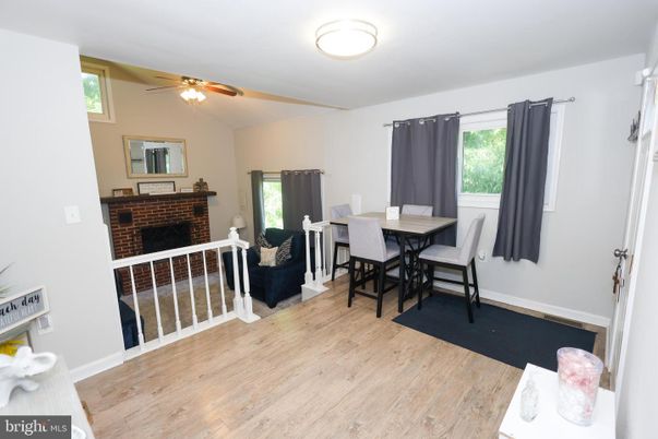 Dining room, Fireplace, Interior, Wood Texture Flooring