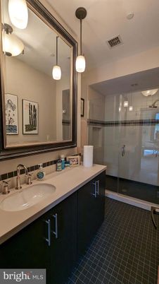 Bathroom, Dual Sink Vanities, Glass Shower, Interior, Pendant Lights