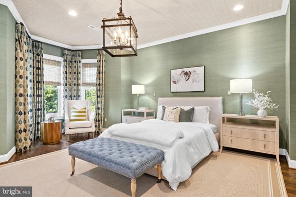 Bedroom, Interior, Pendant Lights, Recessed Lighting, Wood Texture Flooring