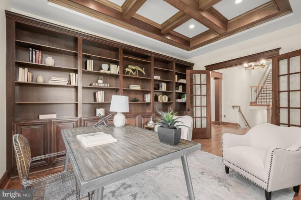 Home Office, Interior, Recessed Lighting, Wooden Beams, Wood Texture Flooring