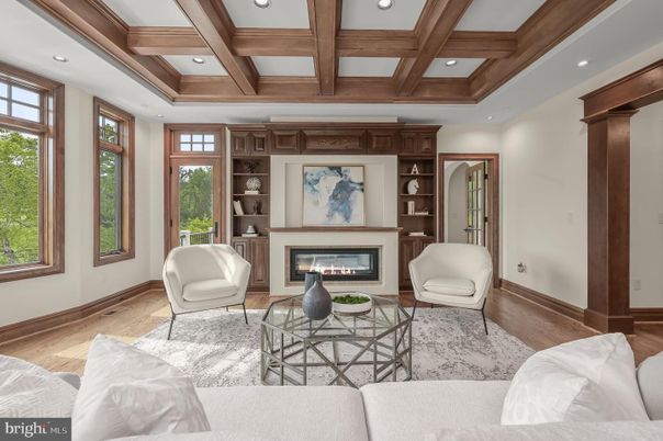 Fireplace, Interior, Living room, Recessed Lighting, Wooden Beams, Wood Texture Flooring