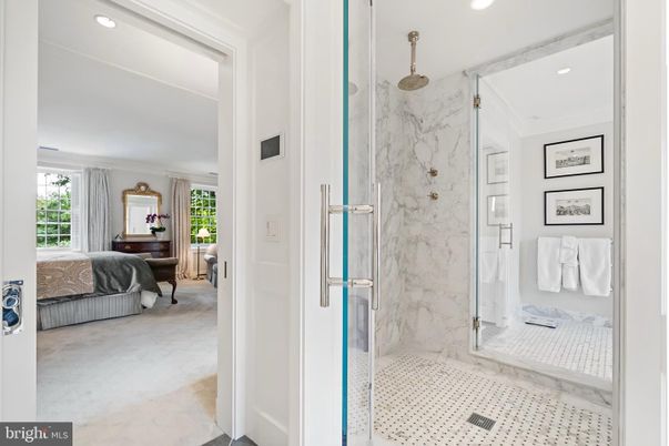 Bathroom, Bedroom, Glass Shower, Interior, Marble Walls, Recessed Lighting