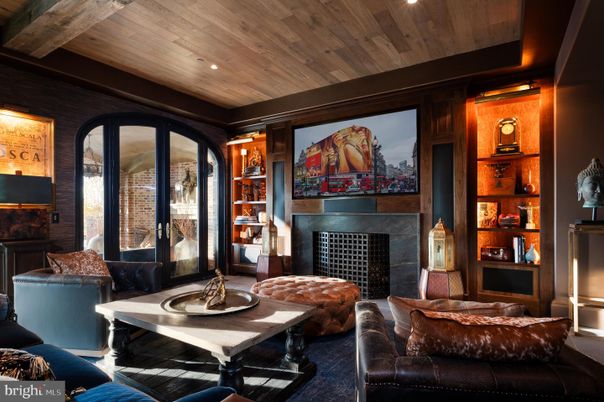 Fireplace, Interior, Living room, Recessed Lighting, Wooden Ceilings