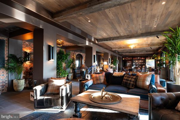 Interior, Living room, Recessed Lighting, Stone Walls, Wooden Beams, Wooden Ceilings
