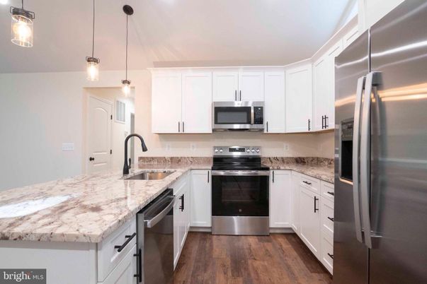 Interior, Kitchen, Pendant Lights, Stainless Steel Appliances, Wood Texture Flooring