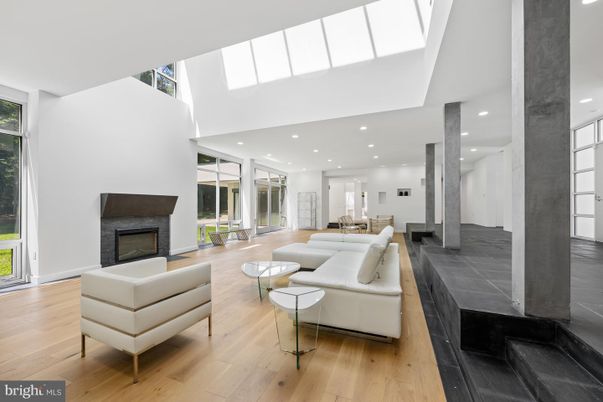 Dining room, Fireplace, Interior, Living room, Recessed Lighting, Wood Texture Flooring