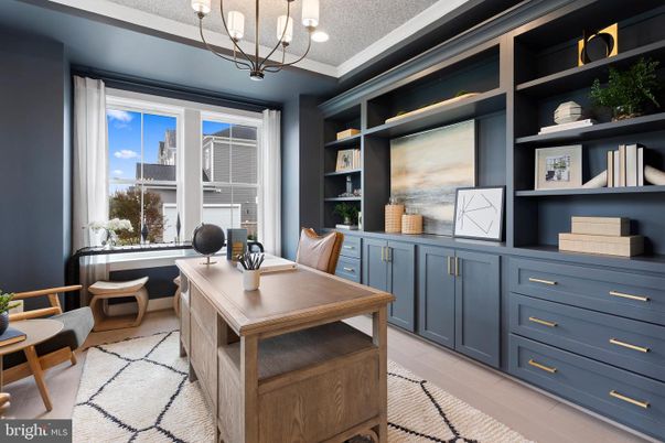 Home Office, Interior, Pendant Lights, Wood Texture Flooring