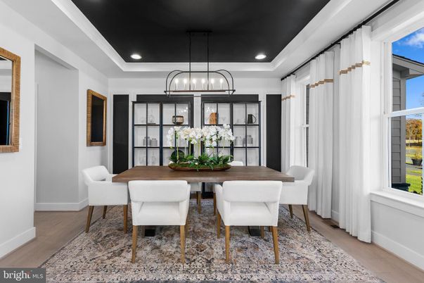 Dining room, Interior, Pendant Lights, Recessed Lighting, Wood Texture Flooring
