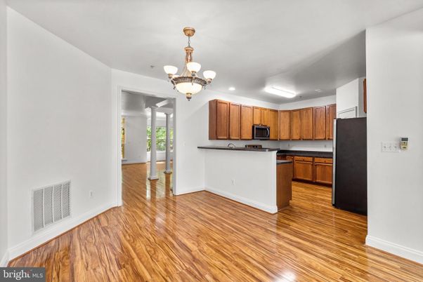 Chandelier, Interior, Kitchen, Recessed Lighting, Wood Texture Flooring