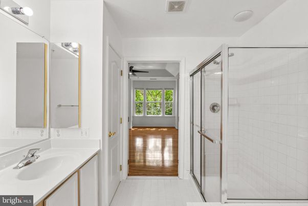 Bathroom, Glass Shower, Interior, Wood Texture Flooring
