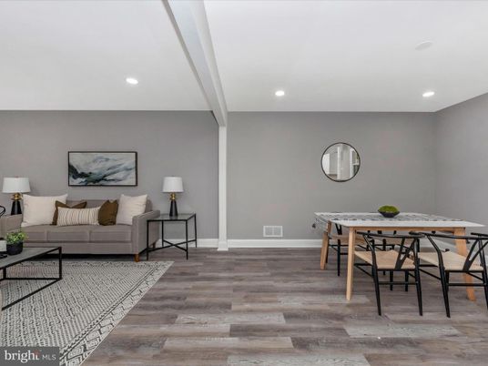Dining room, Interior, Living room, Recessed Lighting, Wood Texture Flooring
