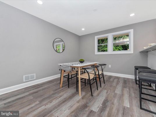 Dining room, Interior, Recessed Lighting, Wood Texture Flooring