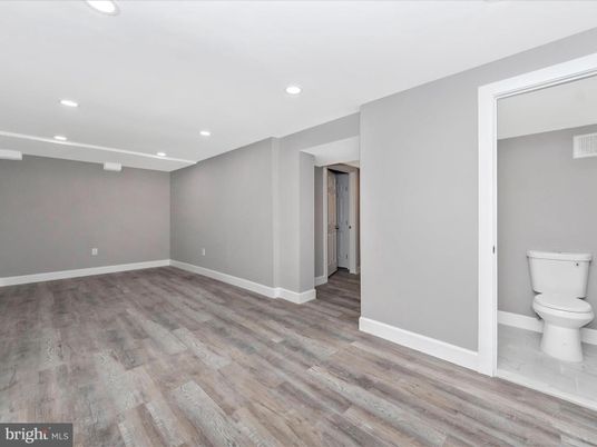 Bathroom, Empty room, Interior, Recessed Lighting, Wood Texture Flooring