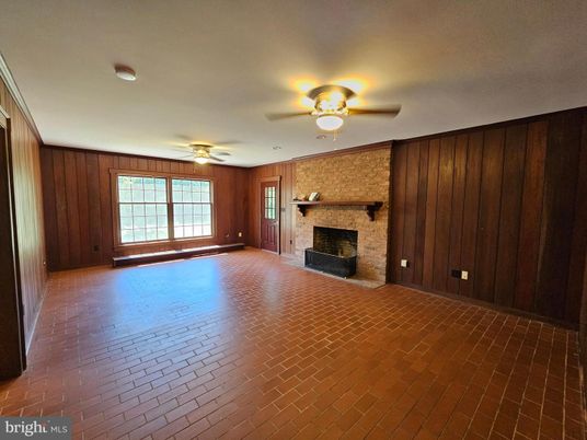 Empty room, Fireplace, Interior, Stone Walls, Wooden Walls