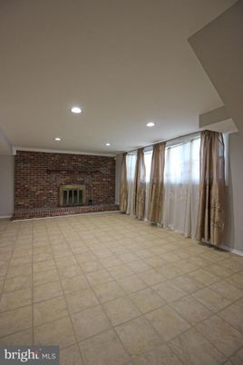 Empty room, Fireplace, Interior, Recessed Lighting, Stone Walls