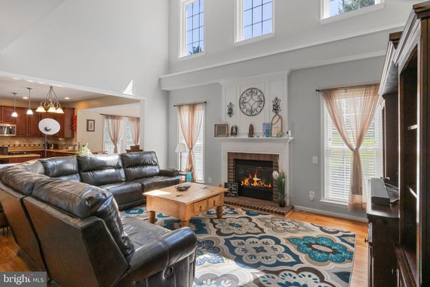 Fireplace, Interior, Kitchen, Living room, Pendant Lights, Recessed Lighting, Wood Texture Flooring