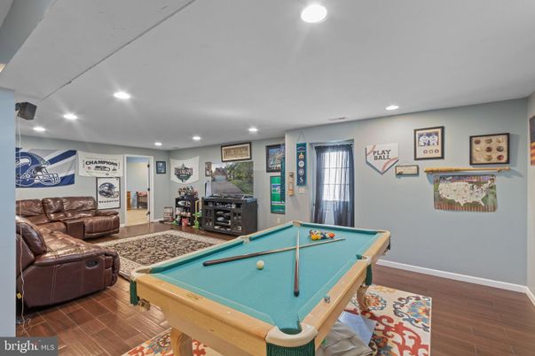 Billiard Table, Game Room, Interior, Recessed Lighting, Wood Texture Flooring