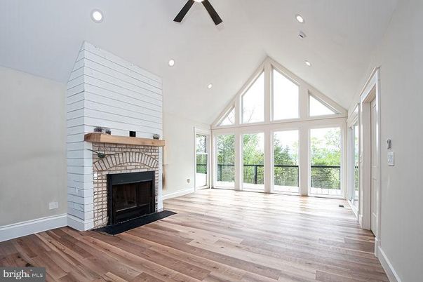 Empty room, Fireplace, Interior, Recessed Lighting, Wood Texture Flooring