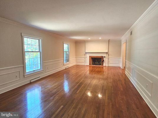 Empty room, Fireplace, Interior, Recessed Lighting, Wood Texture Flooring