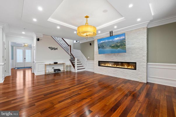 Fireplace, Interior, Recessed Lighting, Wood Texture Flooring